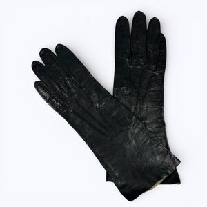 Vintage Black Leather Gloves Aris Kasanova Elegant Formal Party USA Size 6 1/2